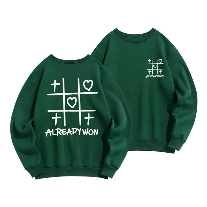 Christianartworkshop Sudadera negra de cuello redondo con estampado de corazón cruzado "Already Won" - Verde - 2XL - image 12