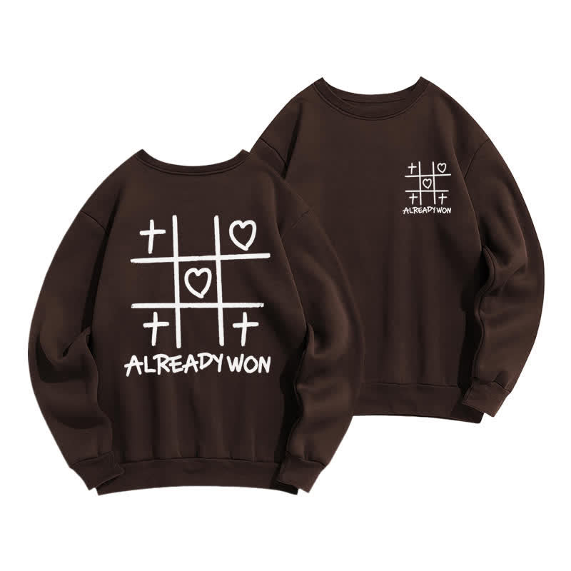 Christianartworkshop Sudadera negra de cuello redondo con estampado de corazón cruzado "Already Won" - Café - 2XL - image 15