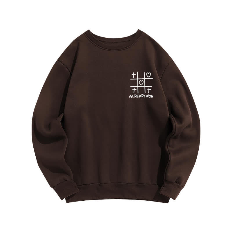 Christianartworkshop Sudadera negra de cuello redondo con estampado de corazón cruzado "Already Won" - image 17