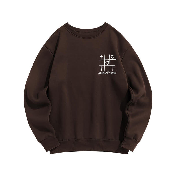 Christianartworkshop Sudadera negra de cuello redondo con estampado de corazón cruzado "Already Won" - image 17