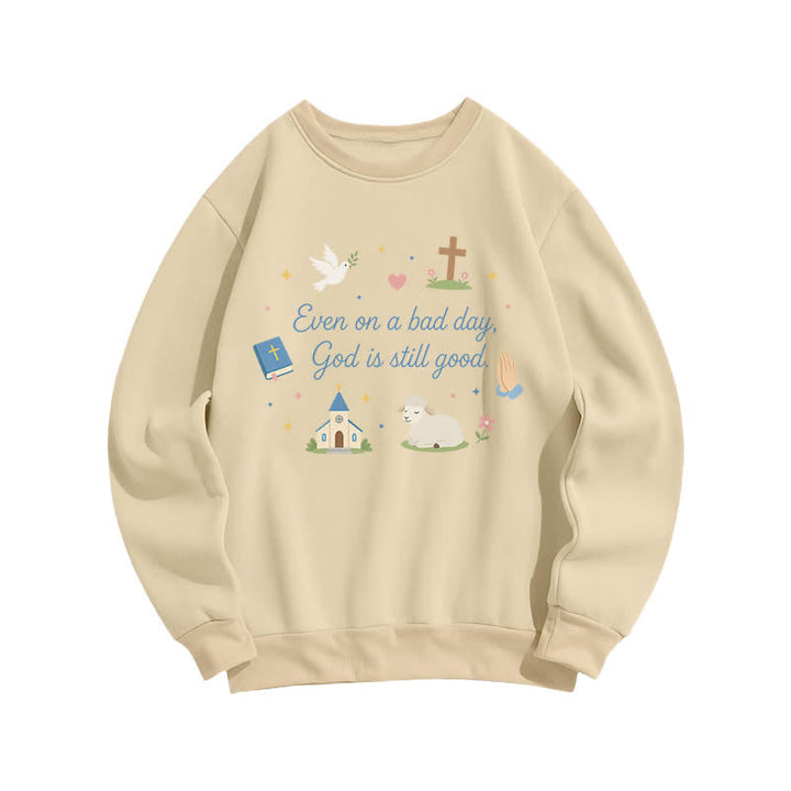 Christianartworkshop Sudadera con cuello redondo y estampado "Dios sigue siendo bueno" - Albaricoque - 2XL - image 0