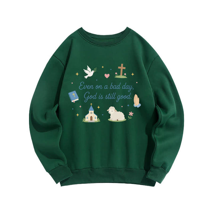 Christianartworkshop Sudadera con cuello redondo y estampado "Dios sigue siendo bueno" - Verde - 2XL - image 5