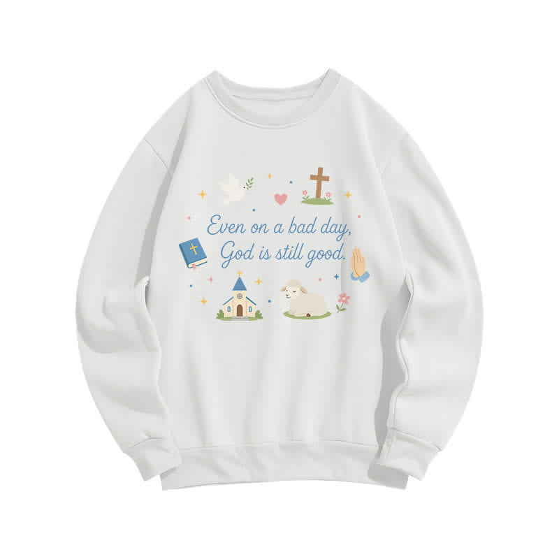 Christianartworkshop Sudadera con cuello redondo y estampado "Dios sigue siendo bueno" - Blanco - 2XL - image 1
