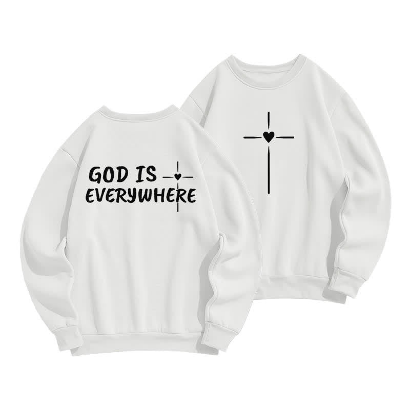 Christianartworkshop Sudadera extragrande con cuello redondo y forro polar "Dios está en todas partes" - Blanco - 2XL - image 0