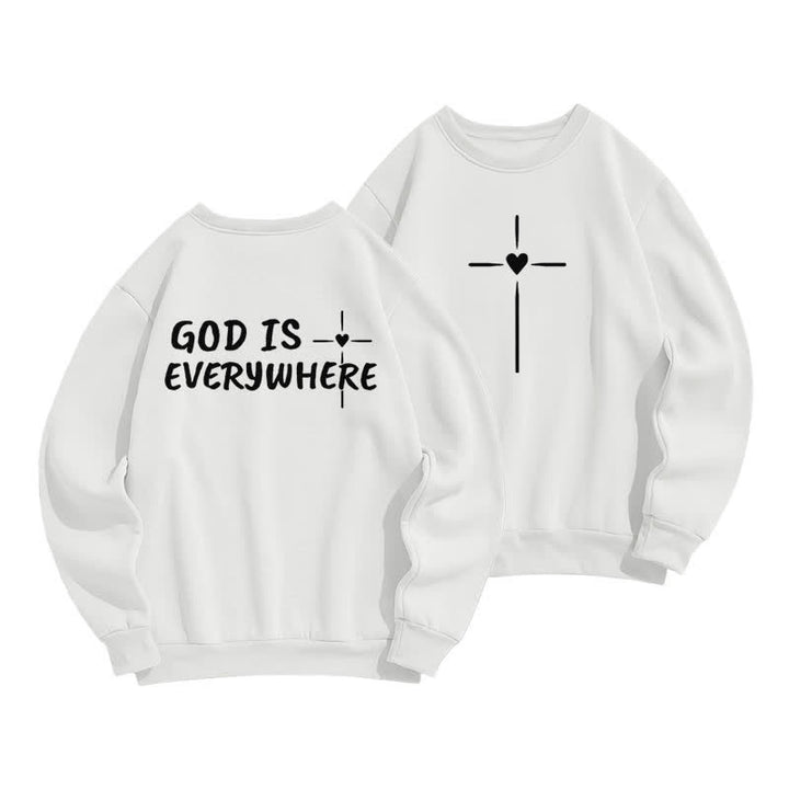 Christianartworkshop Sudadera extragrande con cuello redondo y forro polar "Dios está en todas partes" - Blanco - 2XL - image 0
