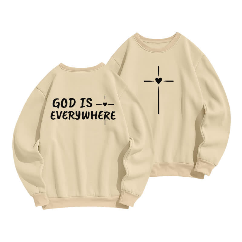 Christianartworkshop Sudadera extragrande con cuello redondo y forro polar "Dios está en todas partes" - Albaricoque - 2XL - image 3