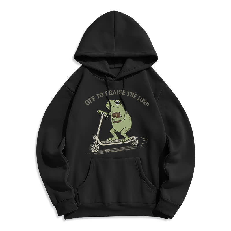 Christianartworkshop Sudadera extragrande azul con capucha "Off To Praise The Lord Frog" - Negro - 2XL - image 1