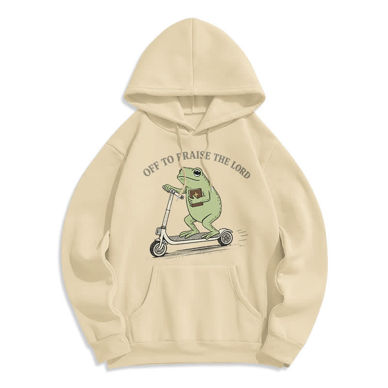 Christianartworkshop Sudadera extragrande azul con capucha "Off To Praise The Lord Frog" - Albaricoque - 2XL - image 7