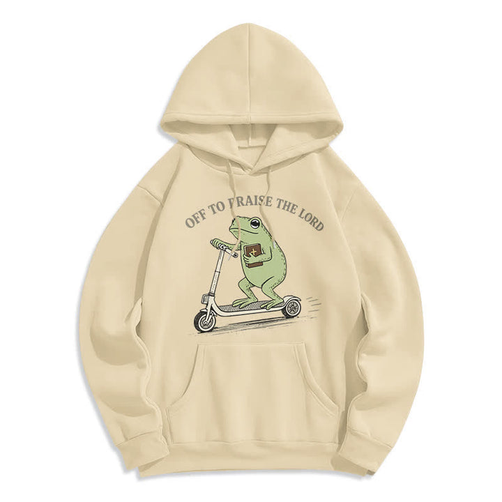 Christianartworkshop Sudadera extragrande azul con capucha "Off To Praise The Lord Frog" - Albaricoque - 2XL - image 7