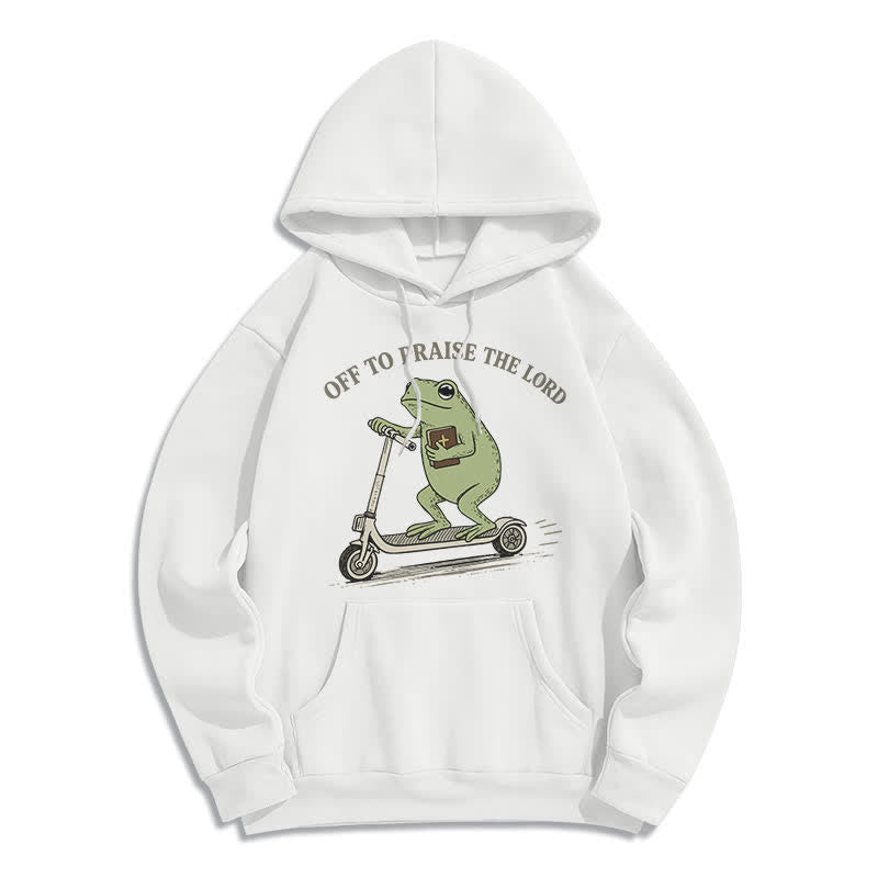 Christianartworkshop Sudadera extragrande azul con capucha "Off To Praise The Lord Frog" - Blanco - 2XL - image 2