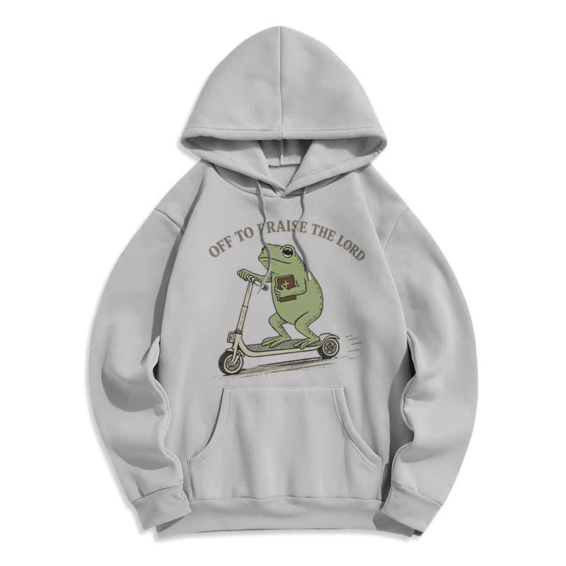 Christianartworkshop Sudadera extragrande azul con capucha "Off To Praise The Lord Frog" - Gris - 2XL - image 5