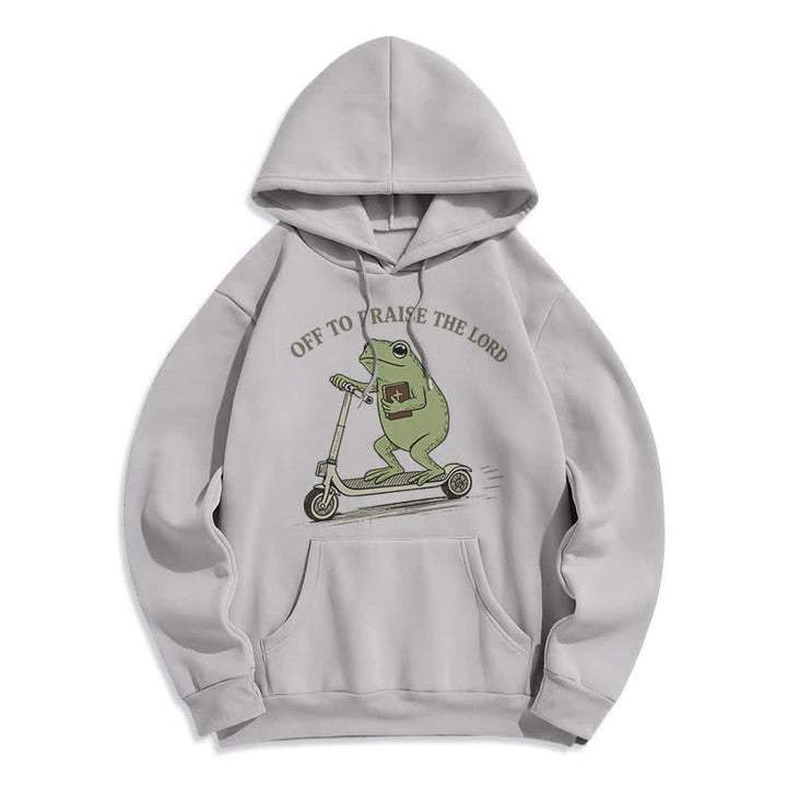 Christianartworkshop Sudadera extragrande azul con capucha "Off To Praise The Lord Frog" - Gris - 2XL - image 5