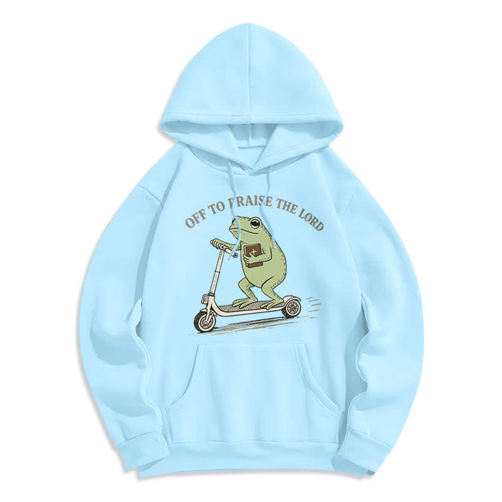 Christianartworkshop Sudadera extragrande azul con capucha "Off To Praise The Lord Frog" - Azul - 2XL - image 0