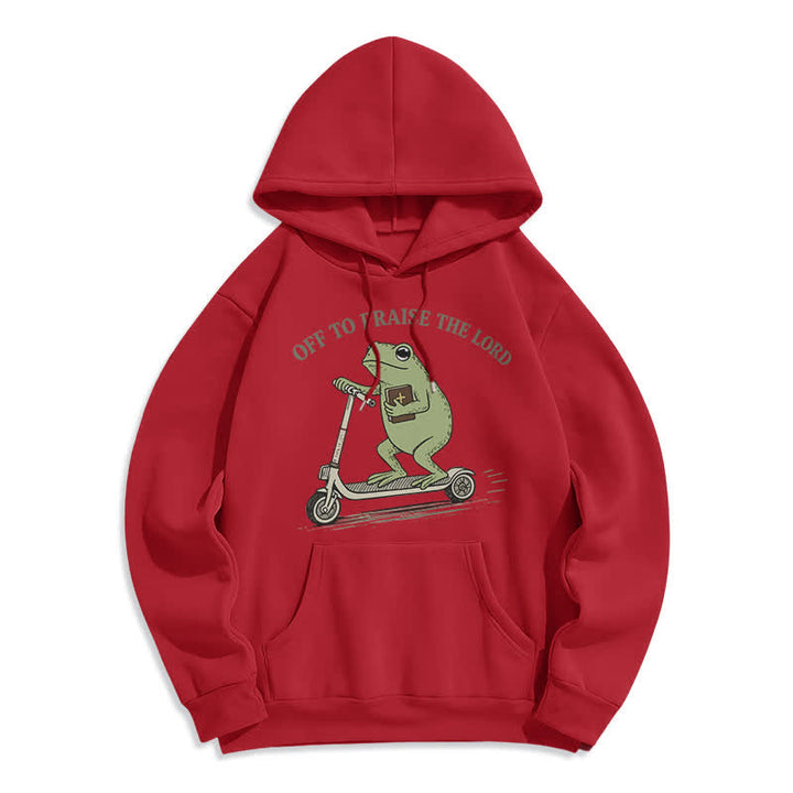 Christianartworkshop Sudadera extragrande azul con capucha "Off To Praise The Lord Frog" - Rojo - 2XL - image 3