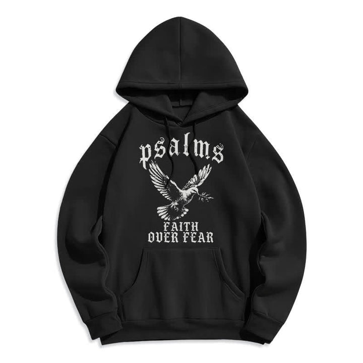 Christianartworkshop Sudadera con capucha estampada con diseño de paloma y la frase "Fe sobre el miedo" de los Salmos. - Negro - 2XL - image 0