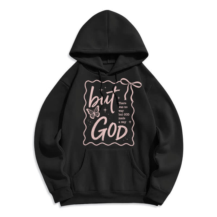 Christianartworkshop Sudadera con capucha extragrande de forro polar con mariposa de Dios Pero Dios - Negro - 2XL - image 0