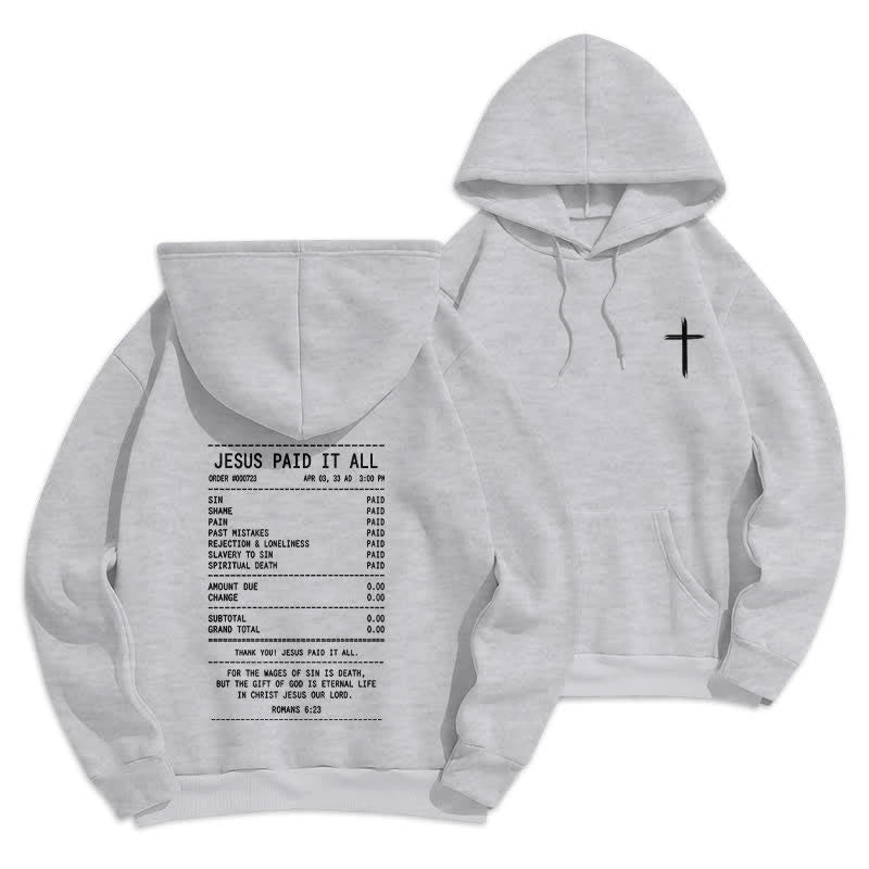 Christianartworkshop Sudadera con capucha de felpa con estampado de recibo de Jesús pagado por todo - Gris - 2XL - image 0