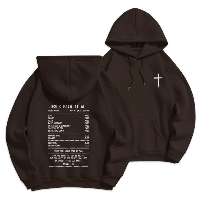 Christianartworkshop Sudadera con capucha de felpa con estampado de recibo de Jesús pagado por todo - Café - 2XL - image 12