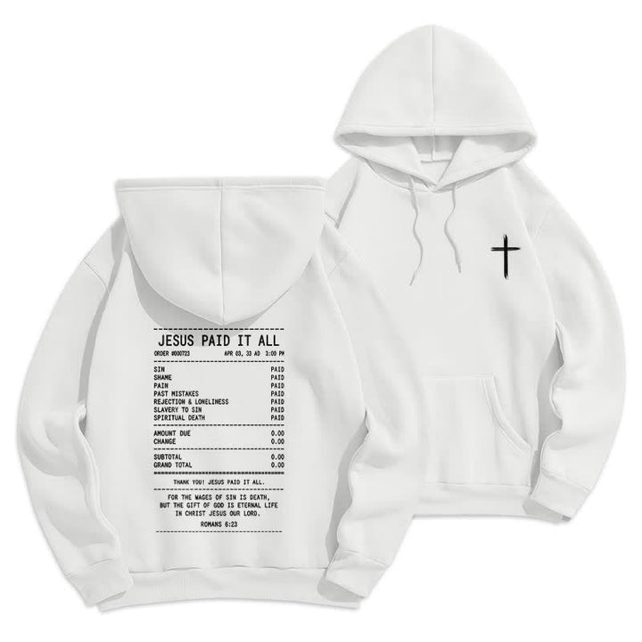 Christianartworkshop Sudadera con capucha de felpa con estampado de recibo de Jesús pagado por todo - Blanco - 2XL - image 3
