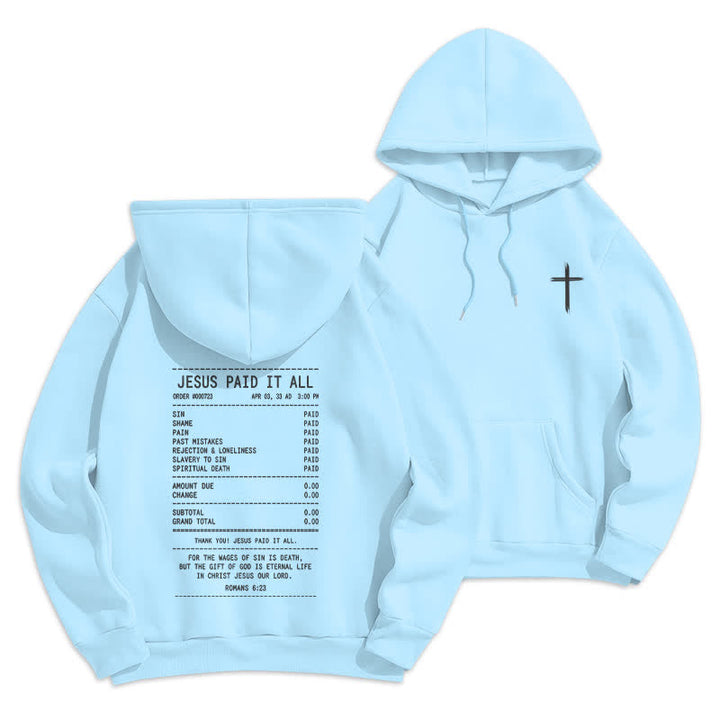 Christianartworkshop Sudadera con capucha de felpa con estampado de recibo de Jesús pagado por todo - Azul - 2XL - image 18