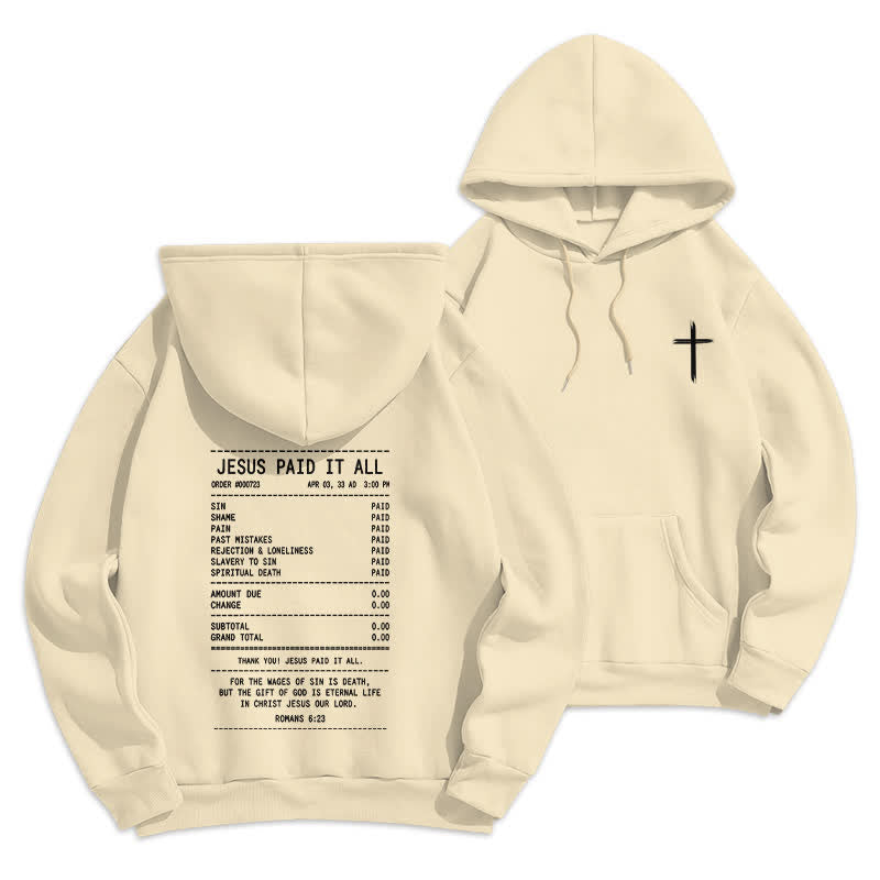 Christianartworkshop Sudadera con capucha de felpa con estampado de recibo de Jesús pagado por todo - Albaricoque - 2XL - image 9