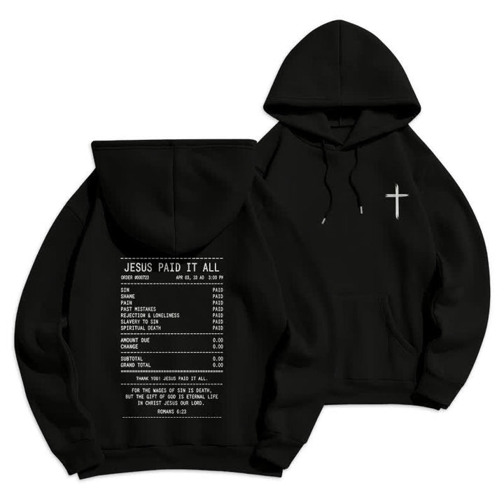 Christianartworkshop Sudadera con capucha de felpa con estampado de recibo de Jesús pagado por todo - Negro - 2XL - image 6