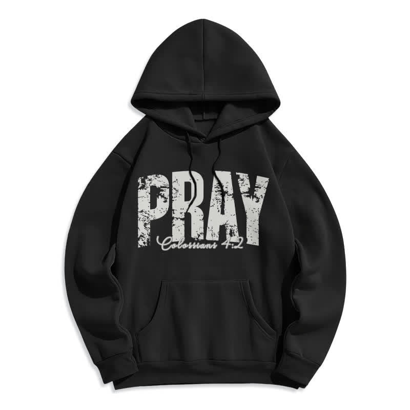 Christianartworkshop Sudadera con capucha de forro polar con versículos bíblicos desgastados y la frase "Pray Distressed Scripture" - Negro - 2XL - image 1