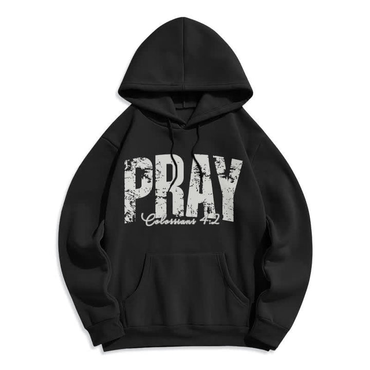 Christianartworkshop Sudadera con capucha de forro polar con versículos bíblicos desgastados y la frase "Pray Distressed Scripture" - Negro - 2XL - image 1