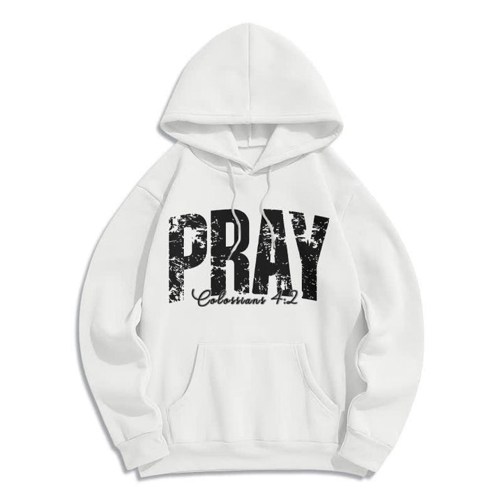 Christianartworkshop Sudadera con capucha de forro polar con versículos bíblicos desgastados y la frase "Pray Distressed Scripture" - Blanco - 2XL - image 0