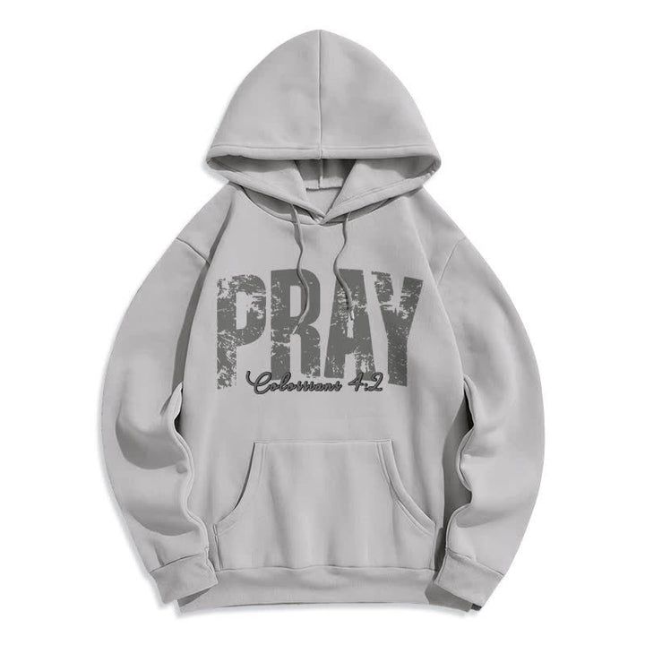 Christianartworkshop Sudadera con capucha de forro polar con versículos bíblicos desgastados y la frase "Pray Distressed Scripture" - Gris - 2XL - image 5