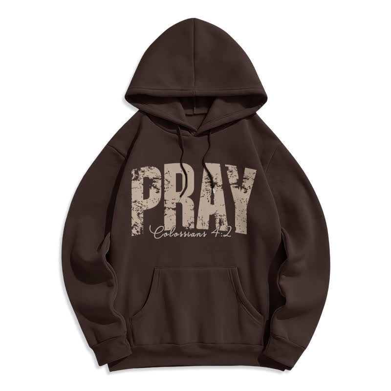 Christianartworkshop Sudadera con capucha de forro polar con versículos bíblicos desgastados y la frase "Pray Distressed Scripture" - Café - 2XL - image 6