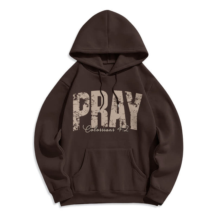 Christianartworkshop Sudadera con capucha de forro polar con versículos bíblicos desgastados y la frase "Pray Distressed Scripture" - Café - 2XL - image 6