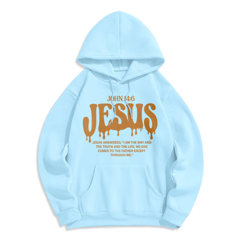 Christianartworkshop Sudadera con capucha de forro polar Jesus Drip John 14 6 - Azul - 2XL - image 3