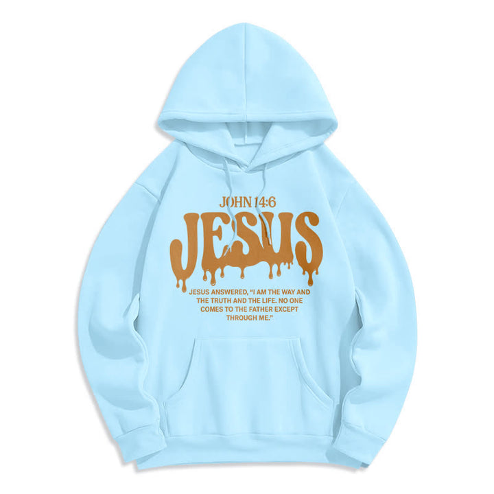Christianartworkshop Sudadera con capucha de forro polar Jesus Drip John 14 6 - Azul - 2XL - image 3