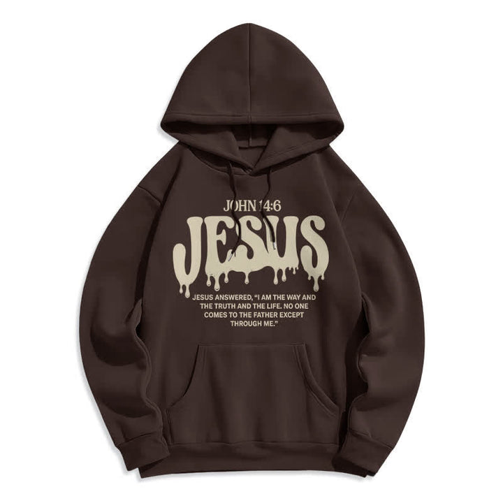 Christianartworkshop Sudadera con capucha de forro polar Jesus Drip John 14 6 - Café - 2XL - image 5