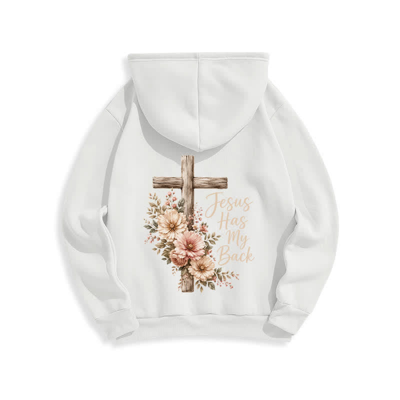 Christianartworkshop Sudadera con capucha blanca con estampado floral y cruz de Jesús me respalda - image 1