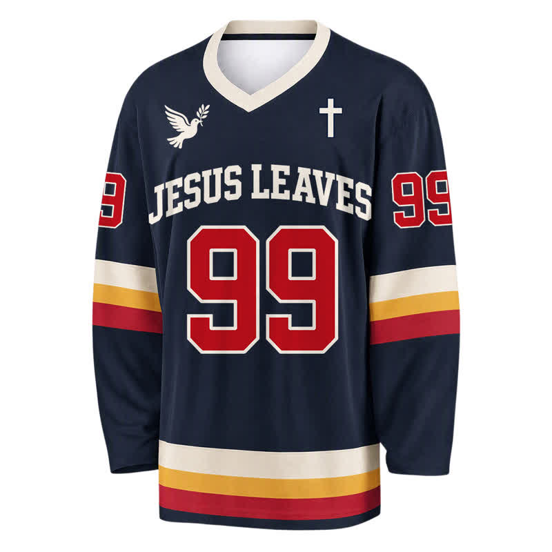Christianartworkshop Camiseta de hockey de manga larga azul marino Jesus Leaves 99 - image 1