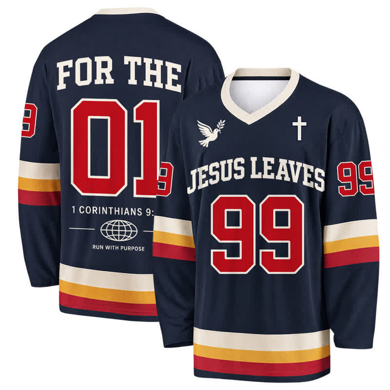 Christianartworkshop Camiseta de hockey de manga larga azul marino Jesus Leaves 99 - 5XL - image 0
