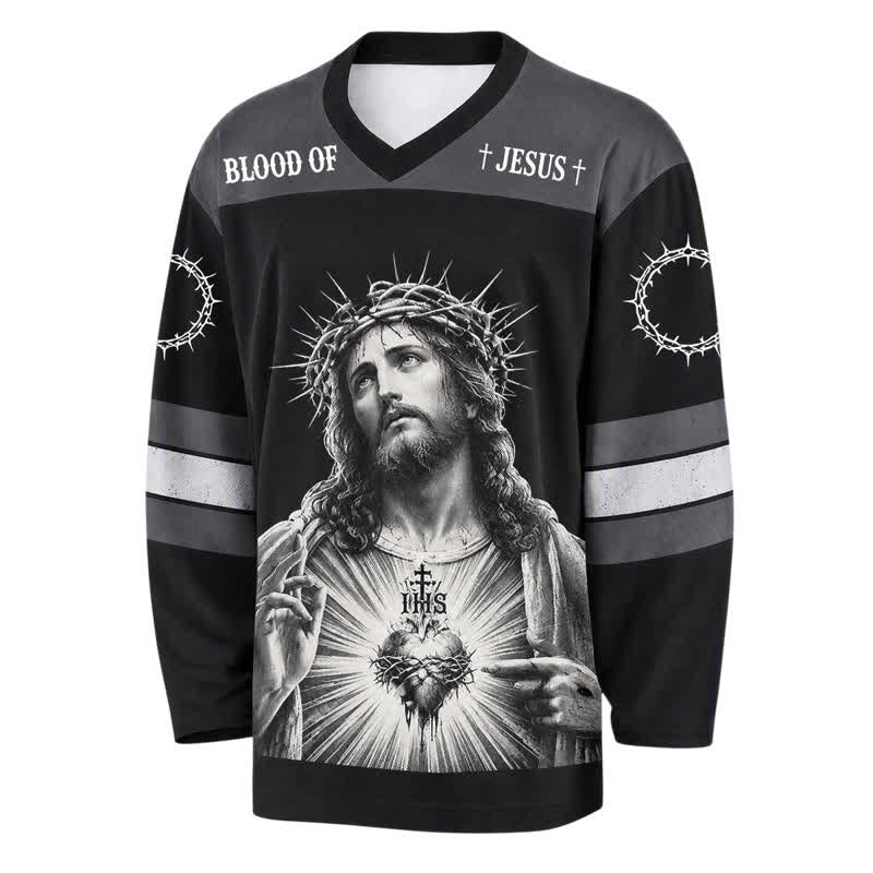 Christianartworkshop Camiseta de hockey de manga larga estilo streetwear del Sagrado Corazón de Jesús - image 1