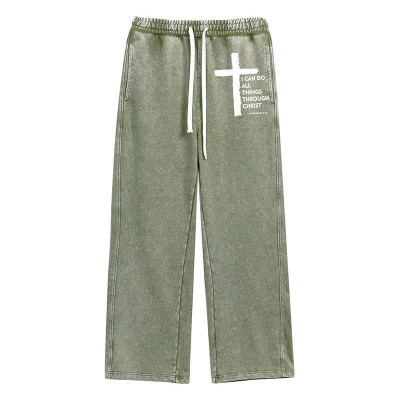 Christianartworkshop Pantalones deportivos lavados con cruz de Walk By Faith - Verde - 2XL - image 0