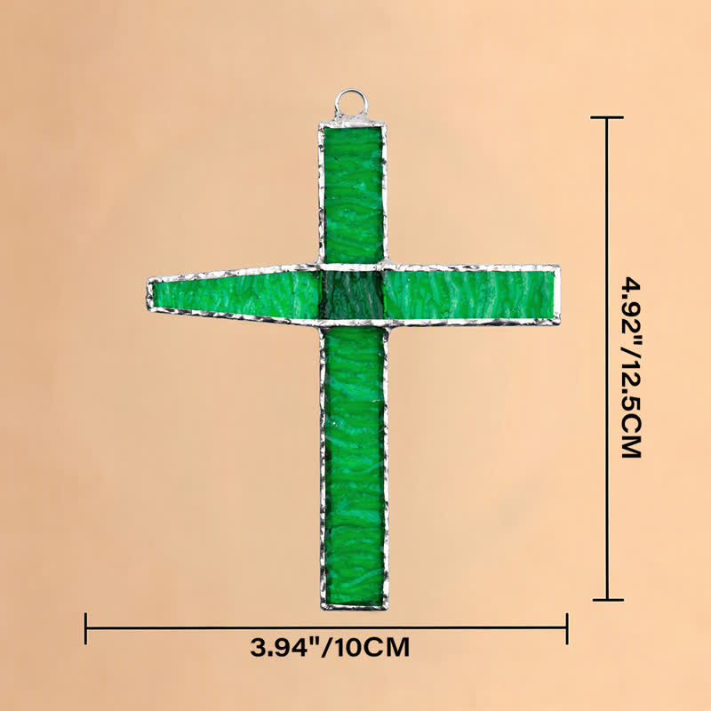 Christianartworkshop Atrapasueños de cruz de vidrieras antiguas: símbolo de resplandor devocional atemporal. - Verde - image 15