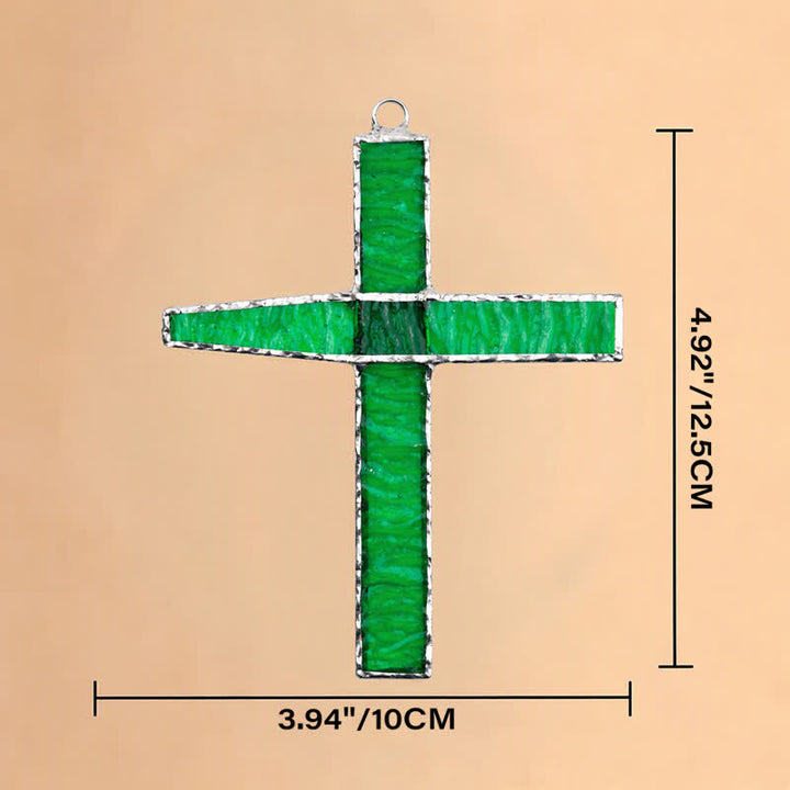 Christianartworkshop Atrapasueños de cruz de vidrieras antiguas: símbolo de resplandor devocional atemporal. - Verde - image 15