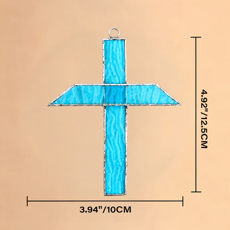Christianartworkshop Atrapasueños de cruz de vidrieras antiguas: símbolo de resplandor devocional atemporal. - Azul cielo - image 6