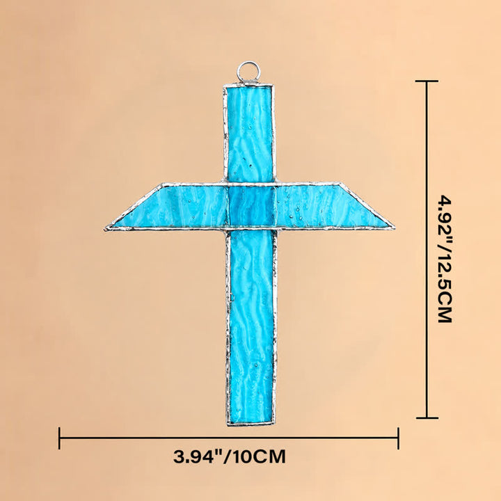 Christianartworkshop Atrapasueños de cruz de vidrieras antiguas: símbolo de resplandor devocional atemporal. - Azul cielo - image 6