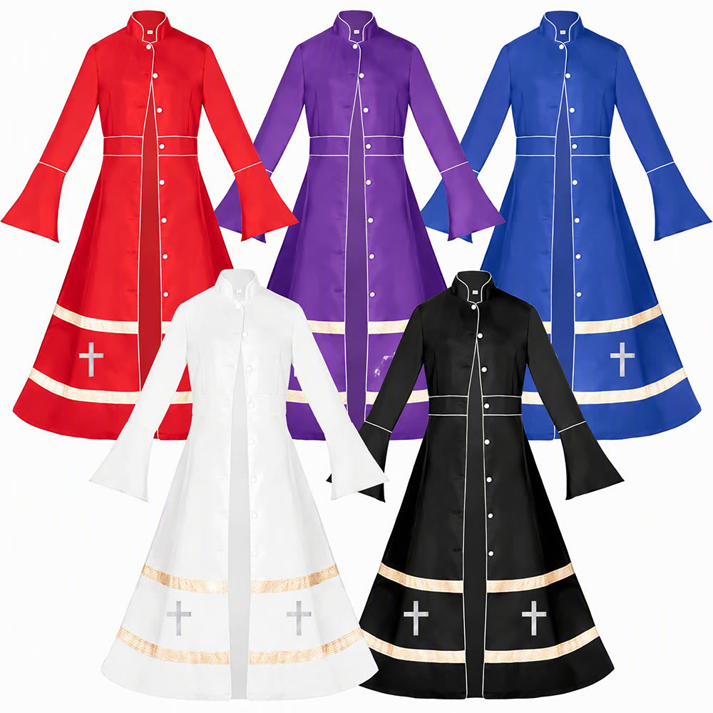 Sotana multicolor de manga acampanada con motivos de cruz y estética ritual de Christianartworkshop - Negro - Talla 20 de EE. UU. (3XL) - image 0